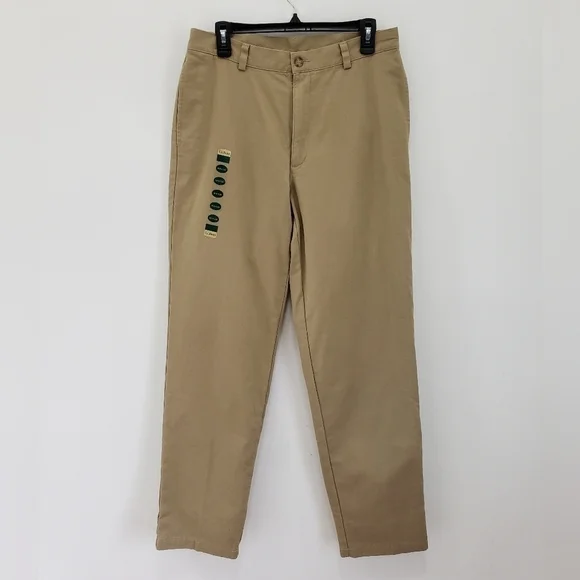 Sold! L.L. Bean Mens Chino Flannel Lined Pants Khaki Natural Fit Plain Front - Picture 2 of 7